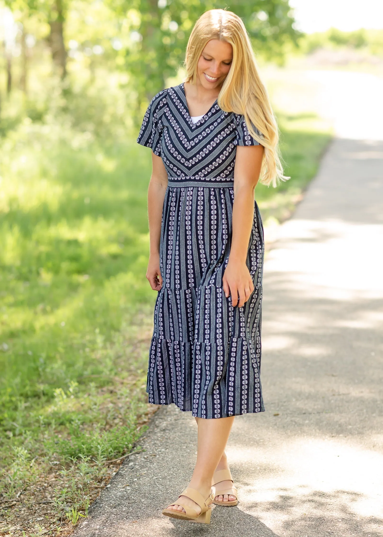 Navy Short Sleeve Floral Maxi Dress - FINAL SALE