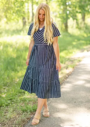 Navy Short Sleeve Floral Maxi Dress - FINAL SALE