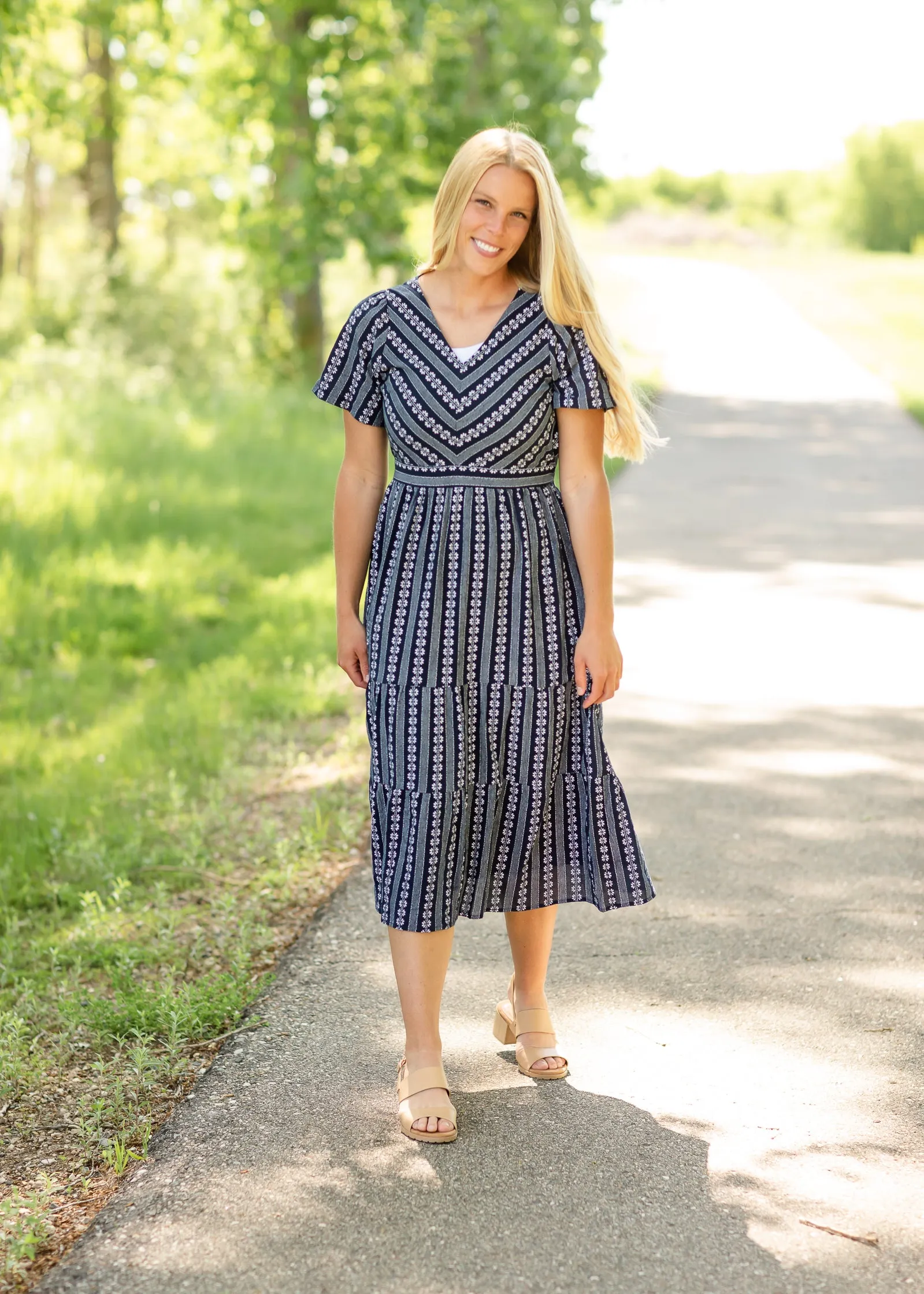 Navy Short Sleeve Floral Maxi Dress - FINAL SALE