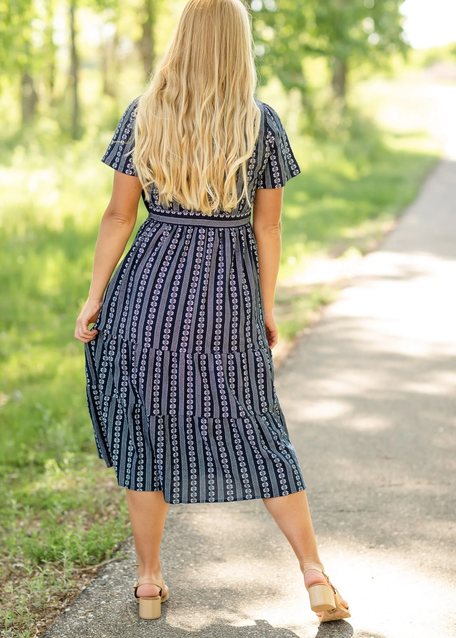 Navy Short Sleeve Floral Maxi Dress - FINAL SALE