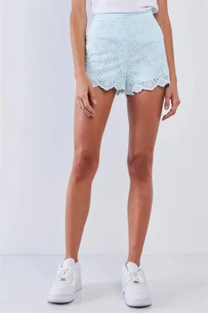 Ocean Mist Light Blue Crochet High Waisted Mini Short /1-2-2-1