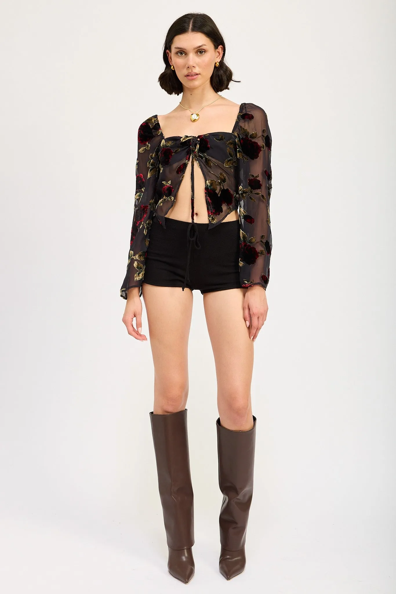 Open Front Sheer Long Sleeve Blouse