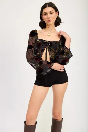 Open Front Sheer Long Sleeve Blouse