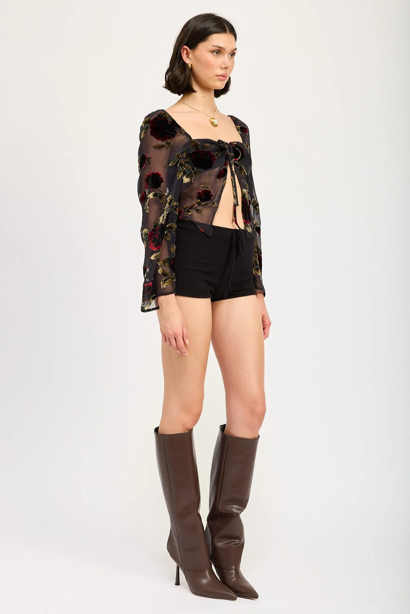 Open Front Sheer Long Sleeve Blouse