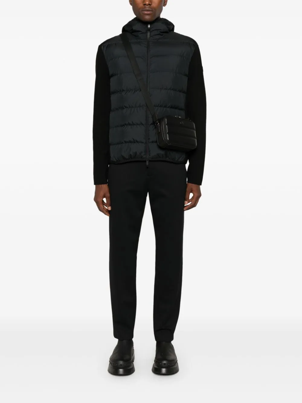 padded-panels knitted hooded jacket