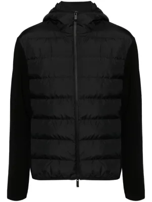 padded-panels knitted hooded jacket