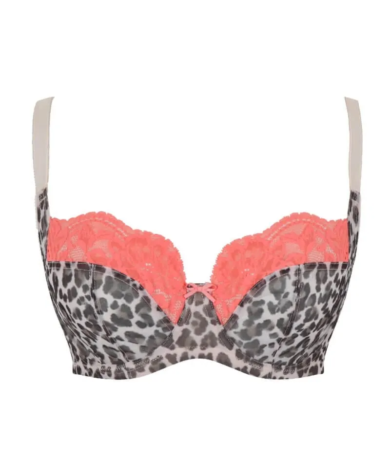 Panache Nina Underwired Balconette Bra - Leopard/Coral