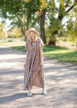 Plaid Button Down Flutter Sleeve Tiered Maxi Dress - FINAL SALE