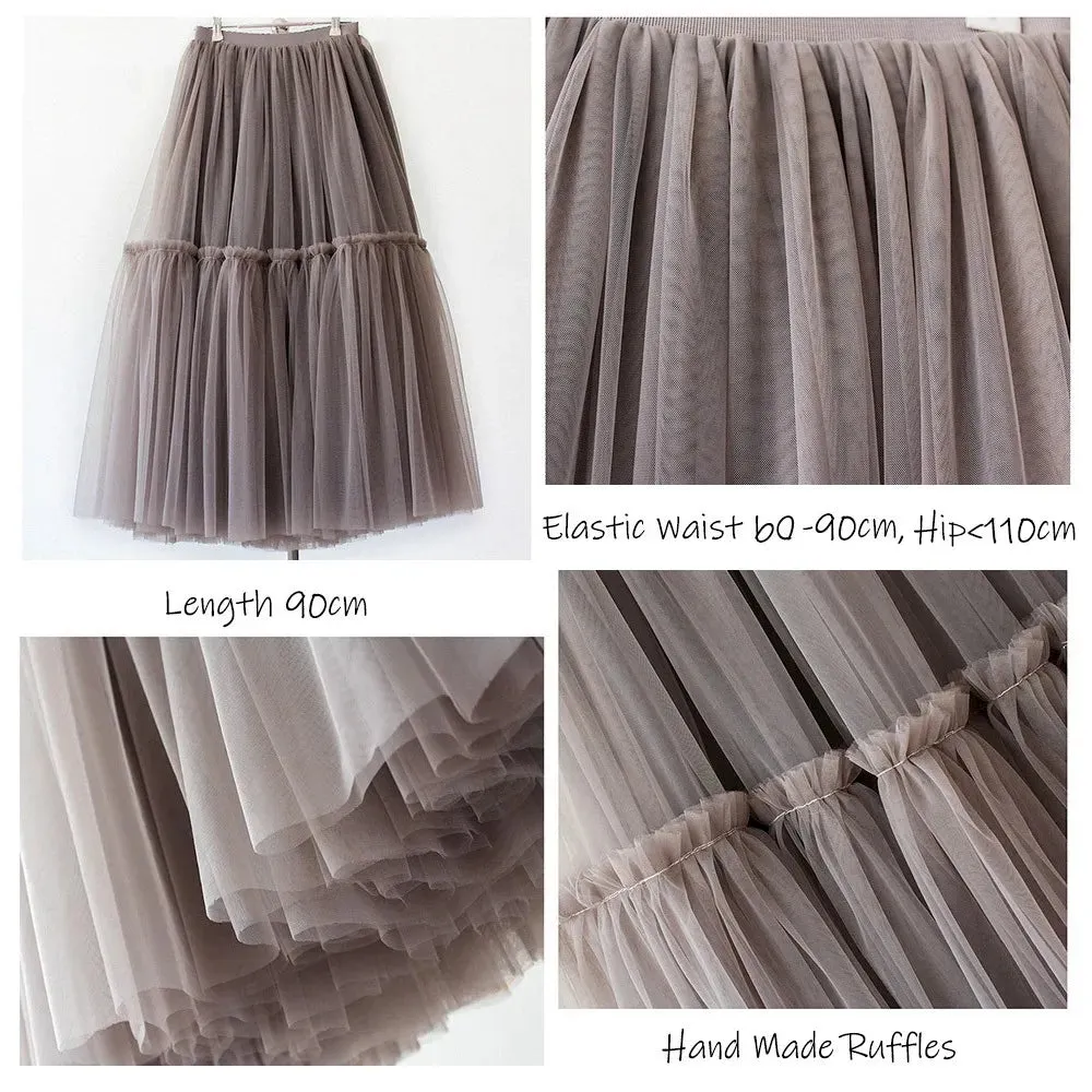 Pleated A-Line Tulle Maxi Skirt with Belt