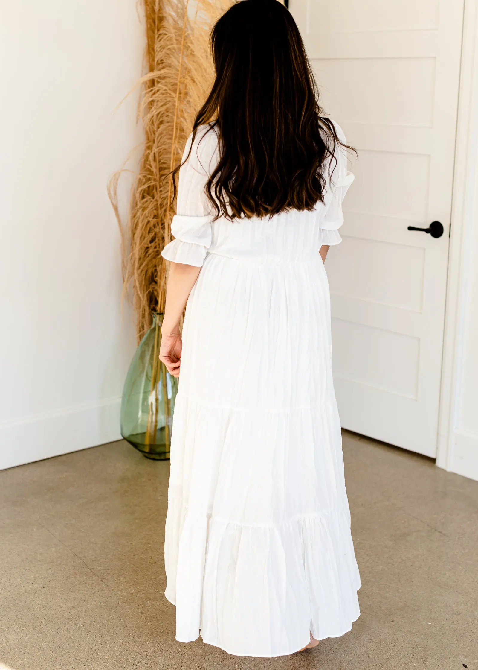 Pleated Ivory Tiered Maxi Dress - FINAL SALE