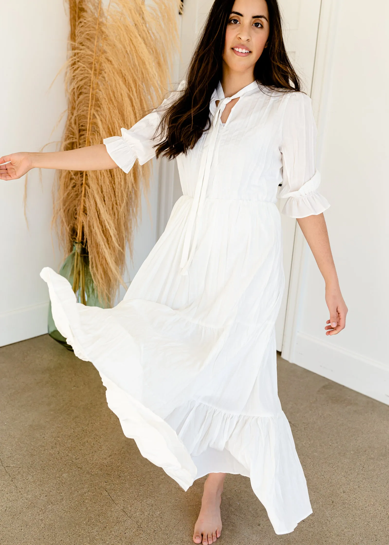 Pleated Ivory Tiered Maxi Dress - FINAL SALE