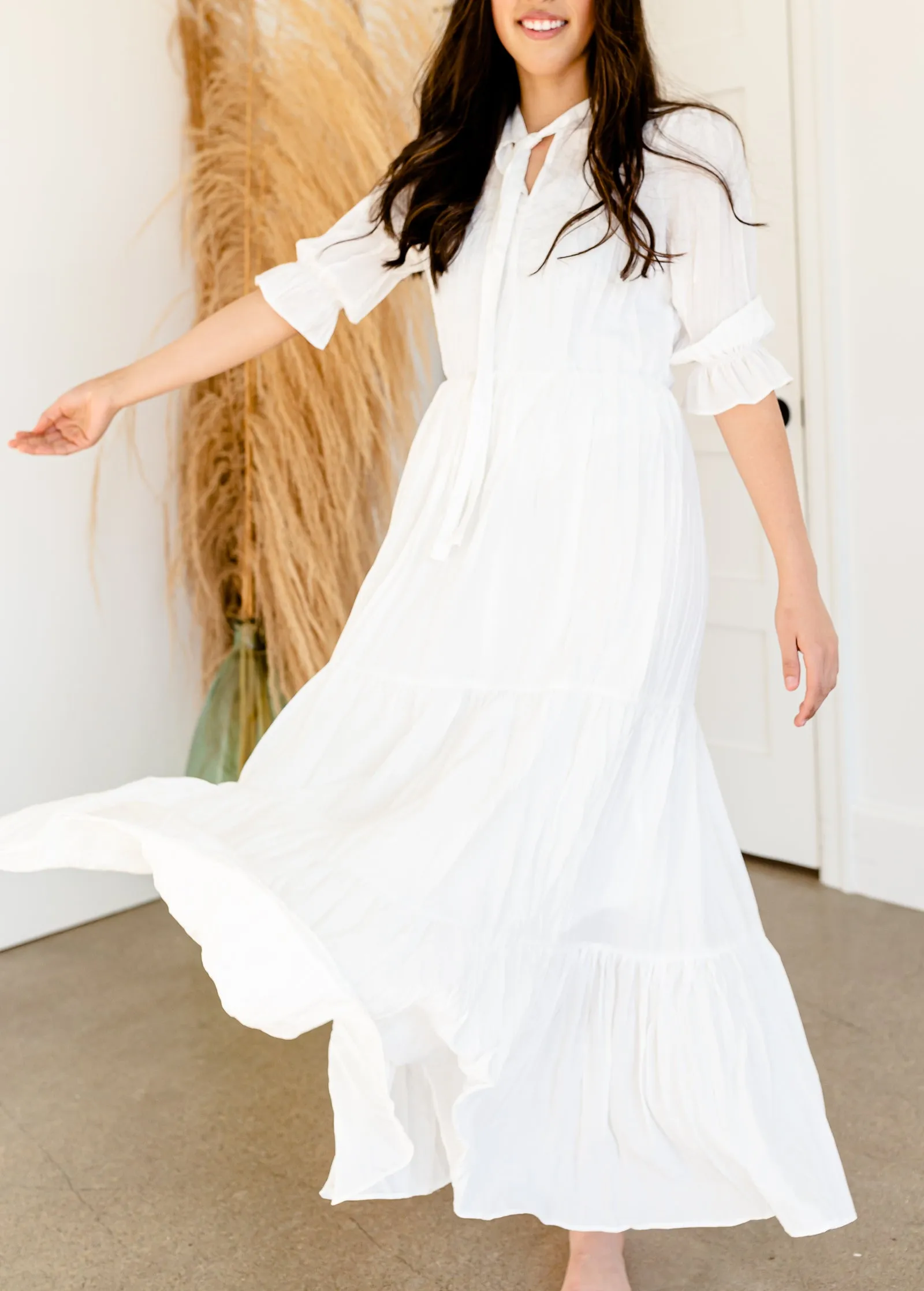 Pleated Ivory Tiered Maxi Dress - FINAL SALE