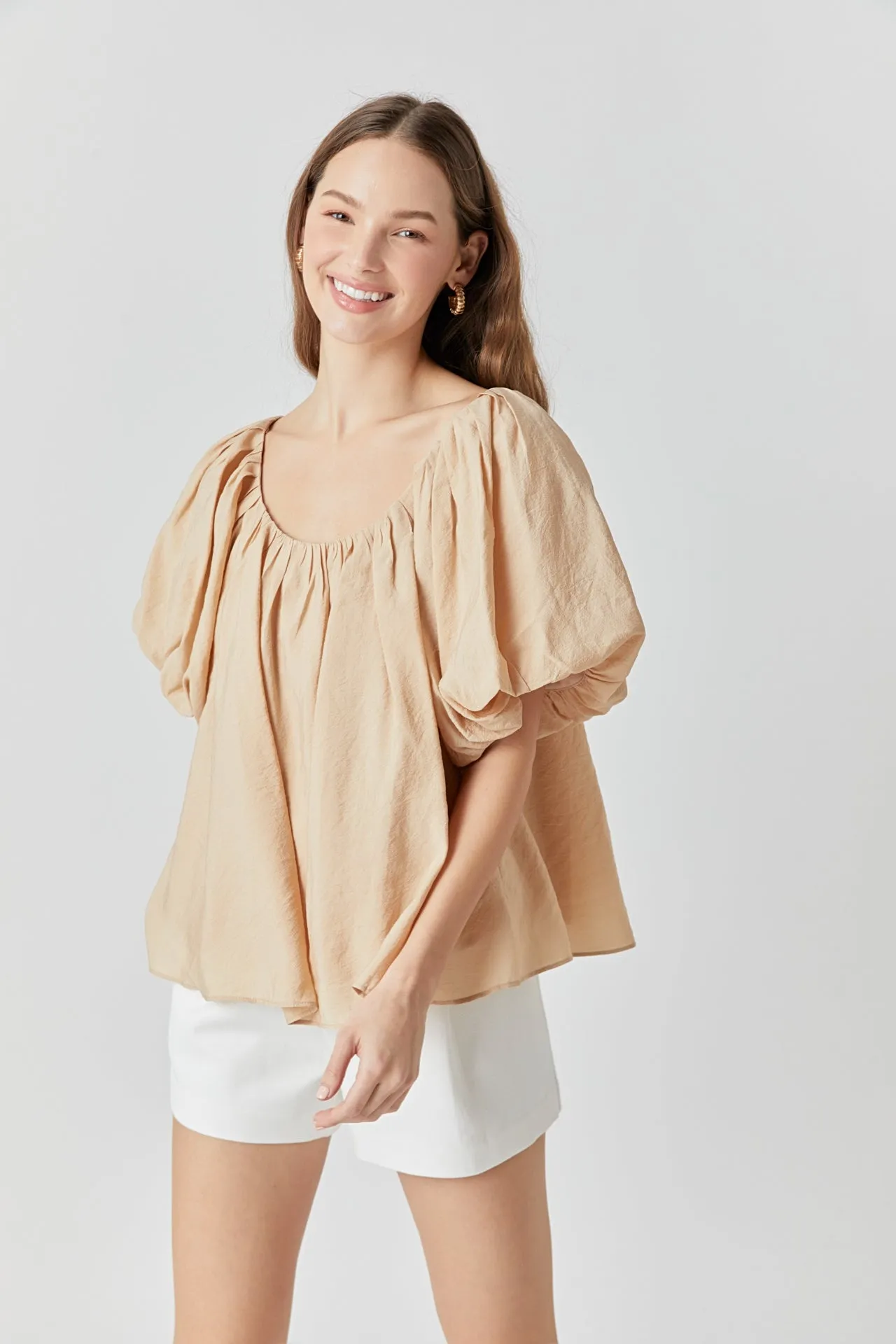 Pleated Puff Sleeve Top
