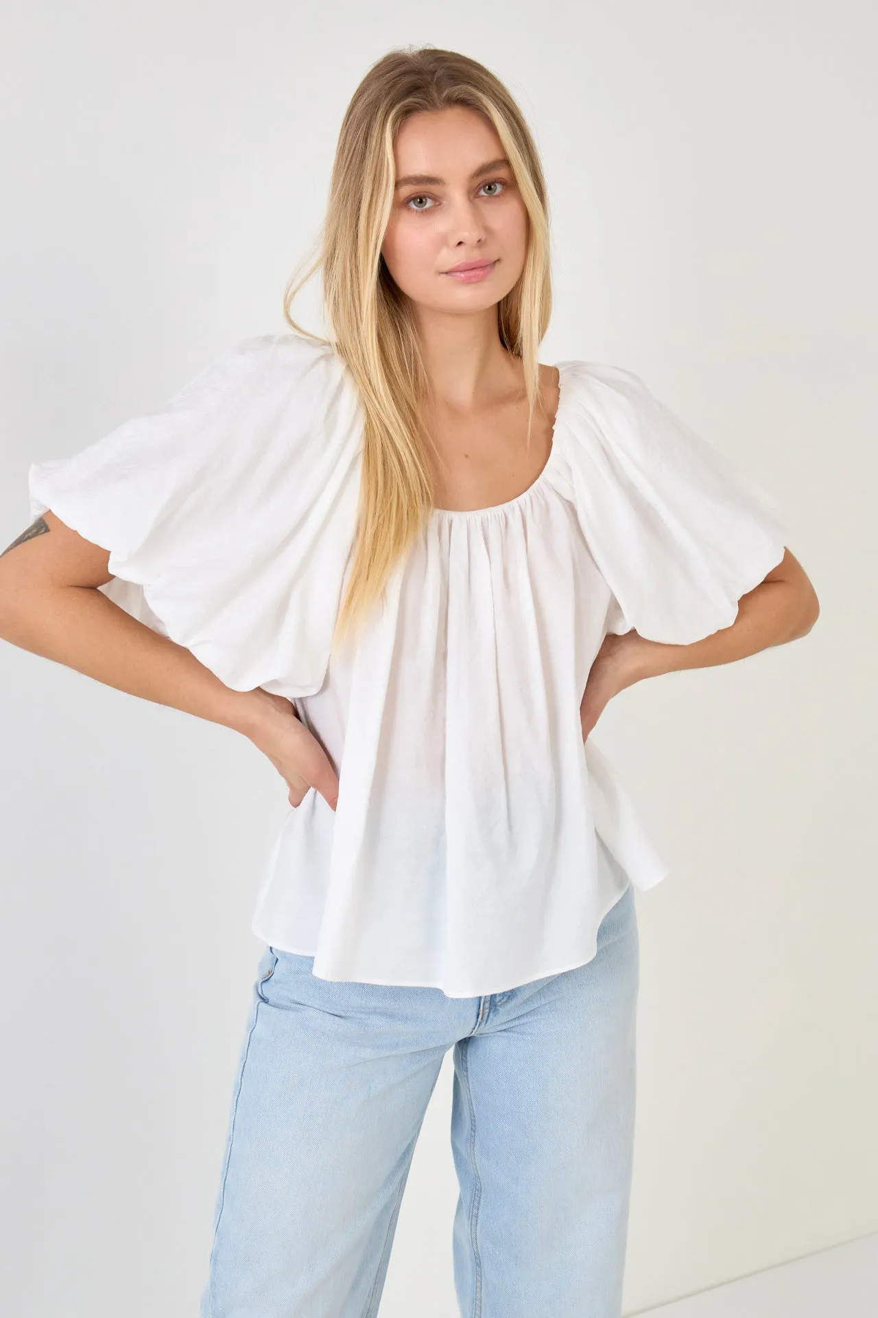 Pleated Puff Sleeve Top
