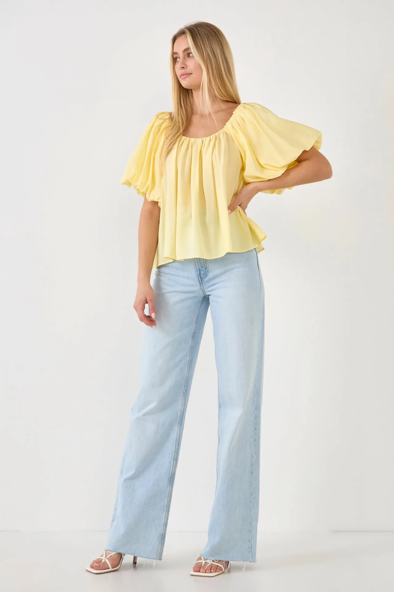 Pleated Puff Sleeve Top