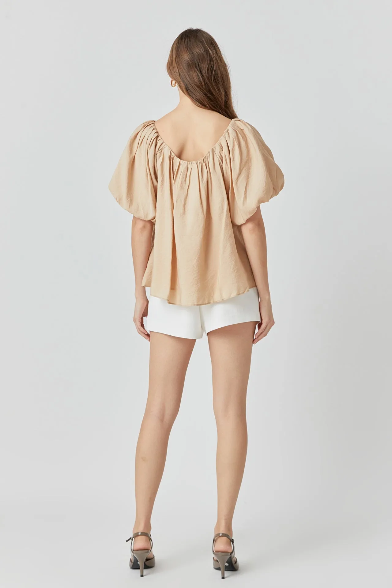 Pleated Puff Sleeve Top