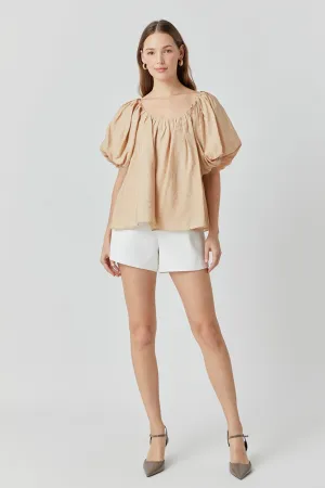 Pleated Puff Sleeve Top