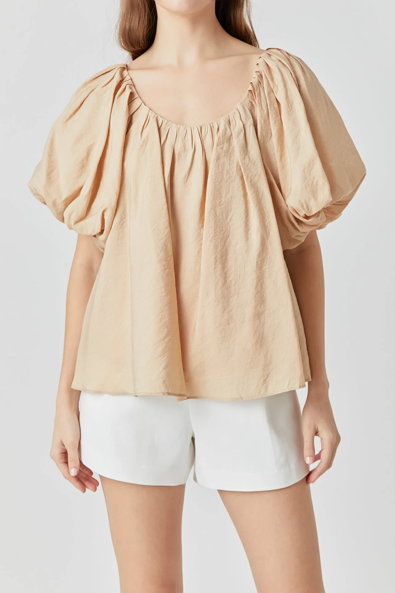 Pleated Puff Sleeve Top