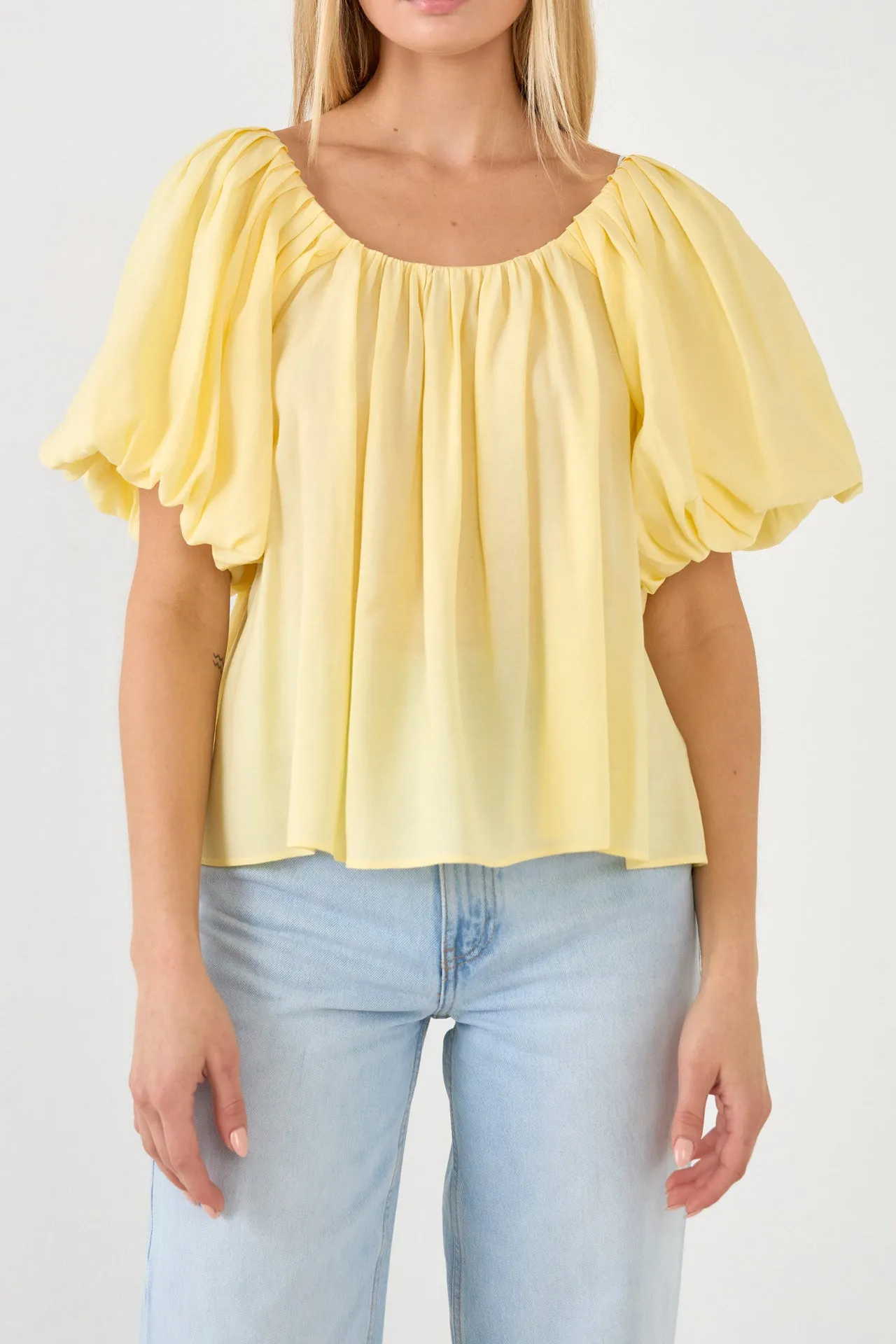 Pleated Puff Sleeve Top
