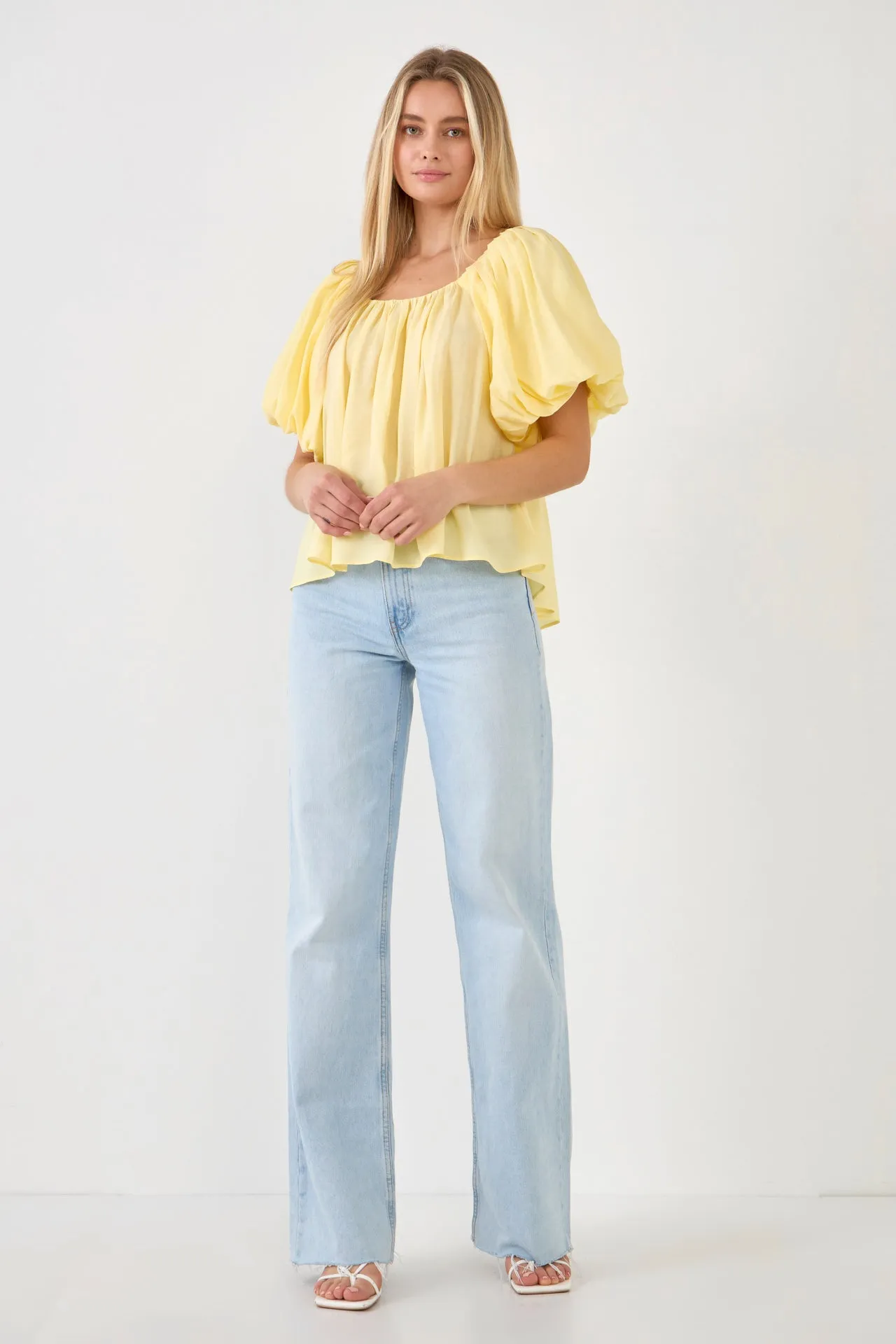 Pleated Puff Sleeve Top