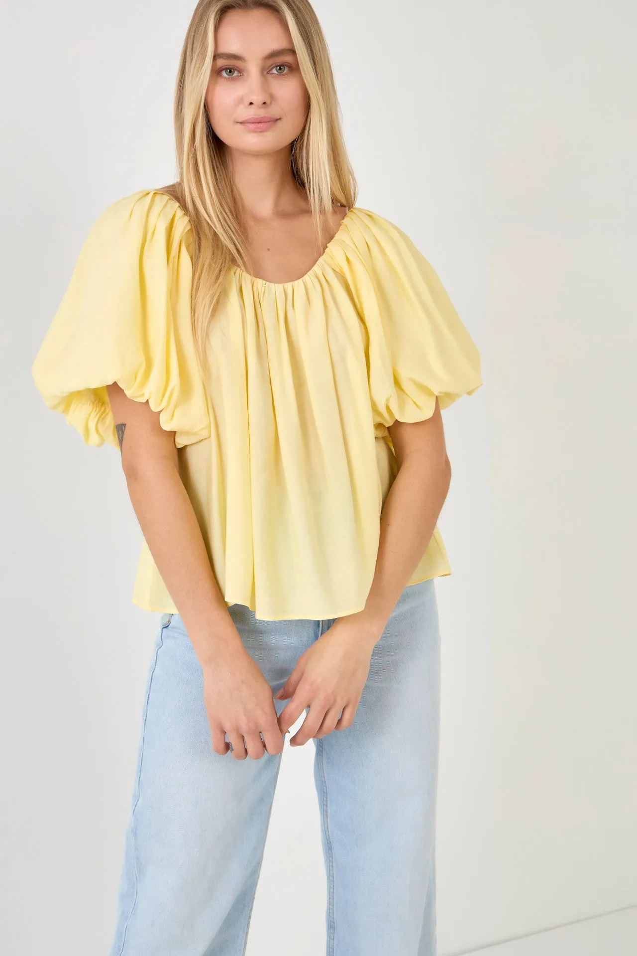 Pleated Puff Sleeve Top