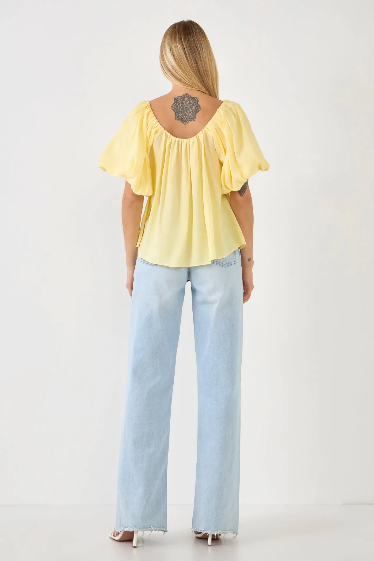 Pleated Puff Sleeve Top