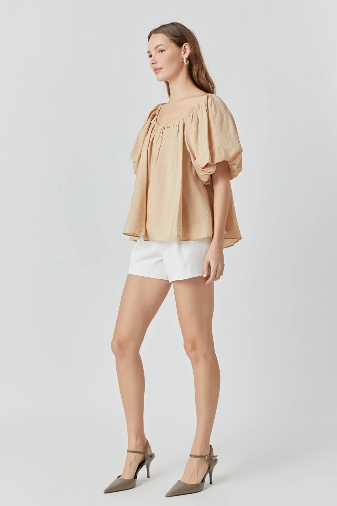Pleated Puff Sleeve Top