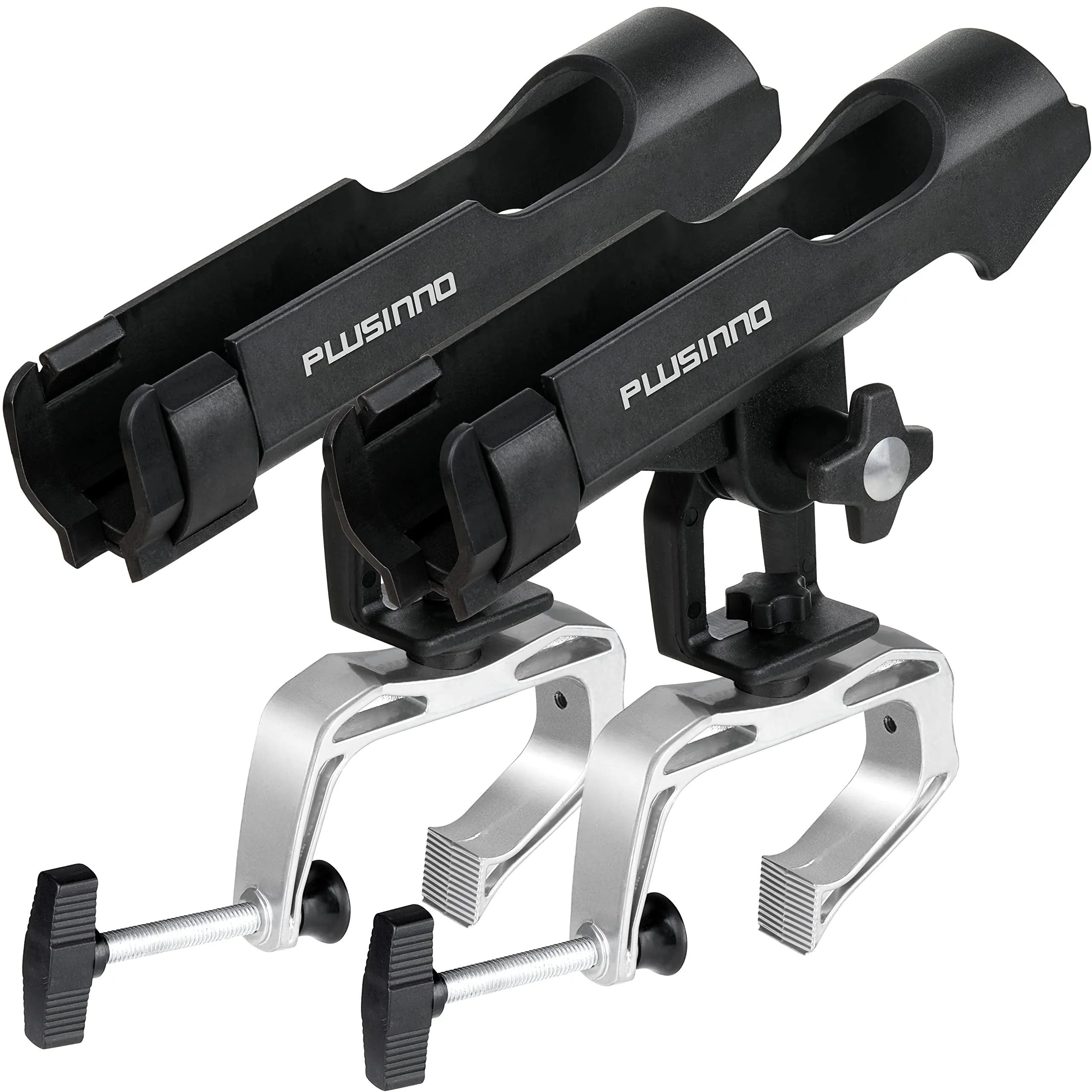 PLUSINNO Fishing Boat Rods Holder with Large Clamp Opening 360 Degree Adjustable Fishing Rod Racks Folding Holder (2 Pack)