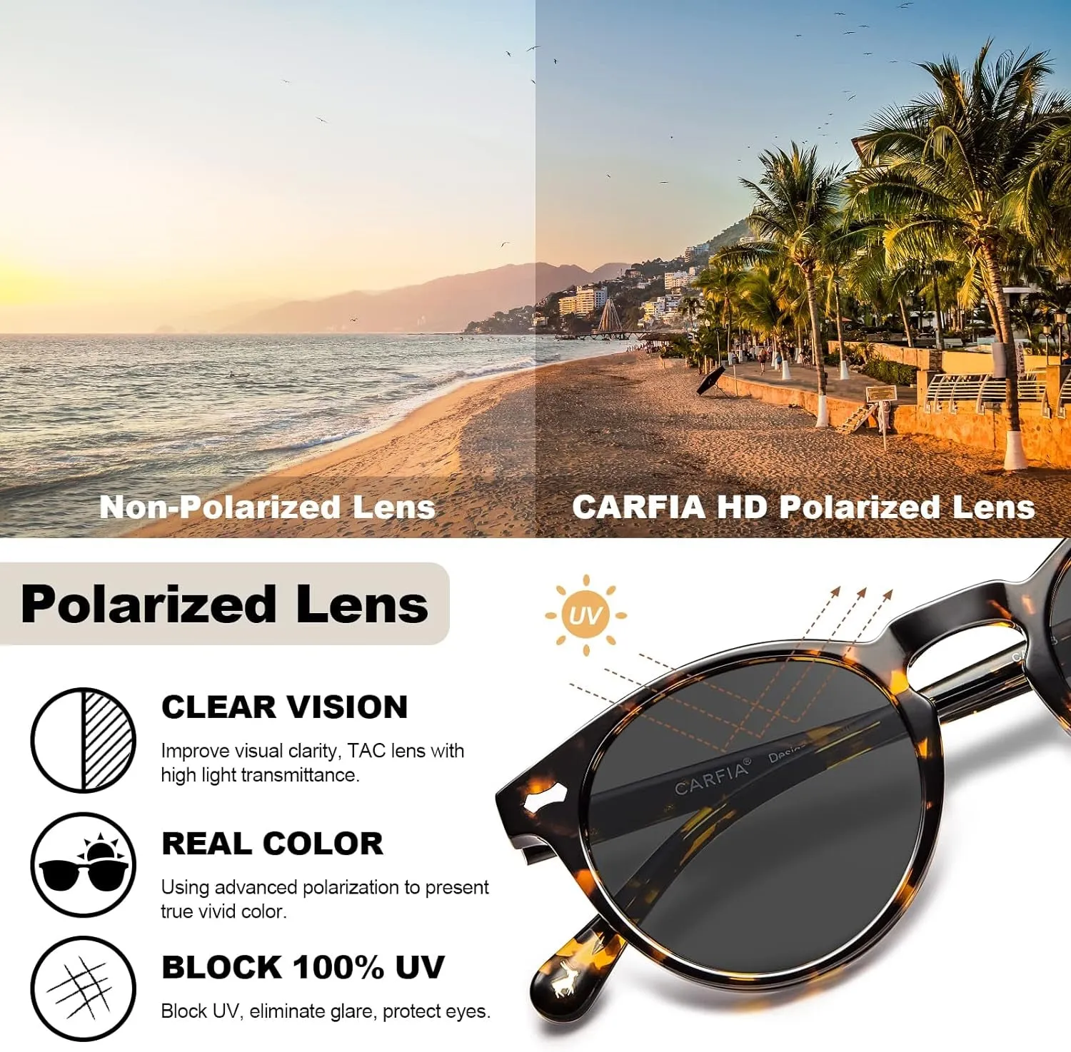 Polarised Womens Sunglasses Vintage UV400 Protection Acetate Frame