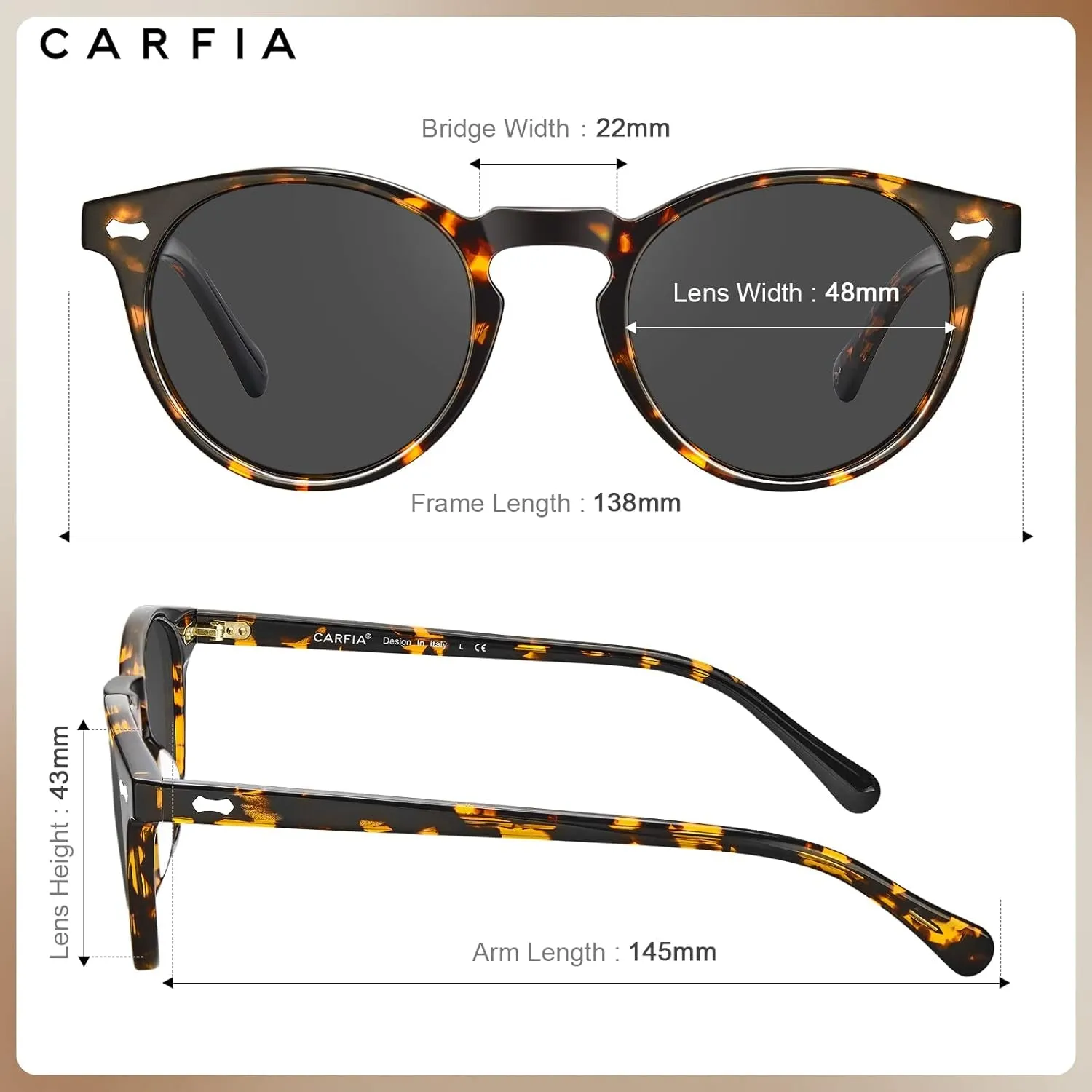 Polarised Womens Sunglasses Vintage UV400 Protection Acetate Frame
