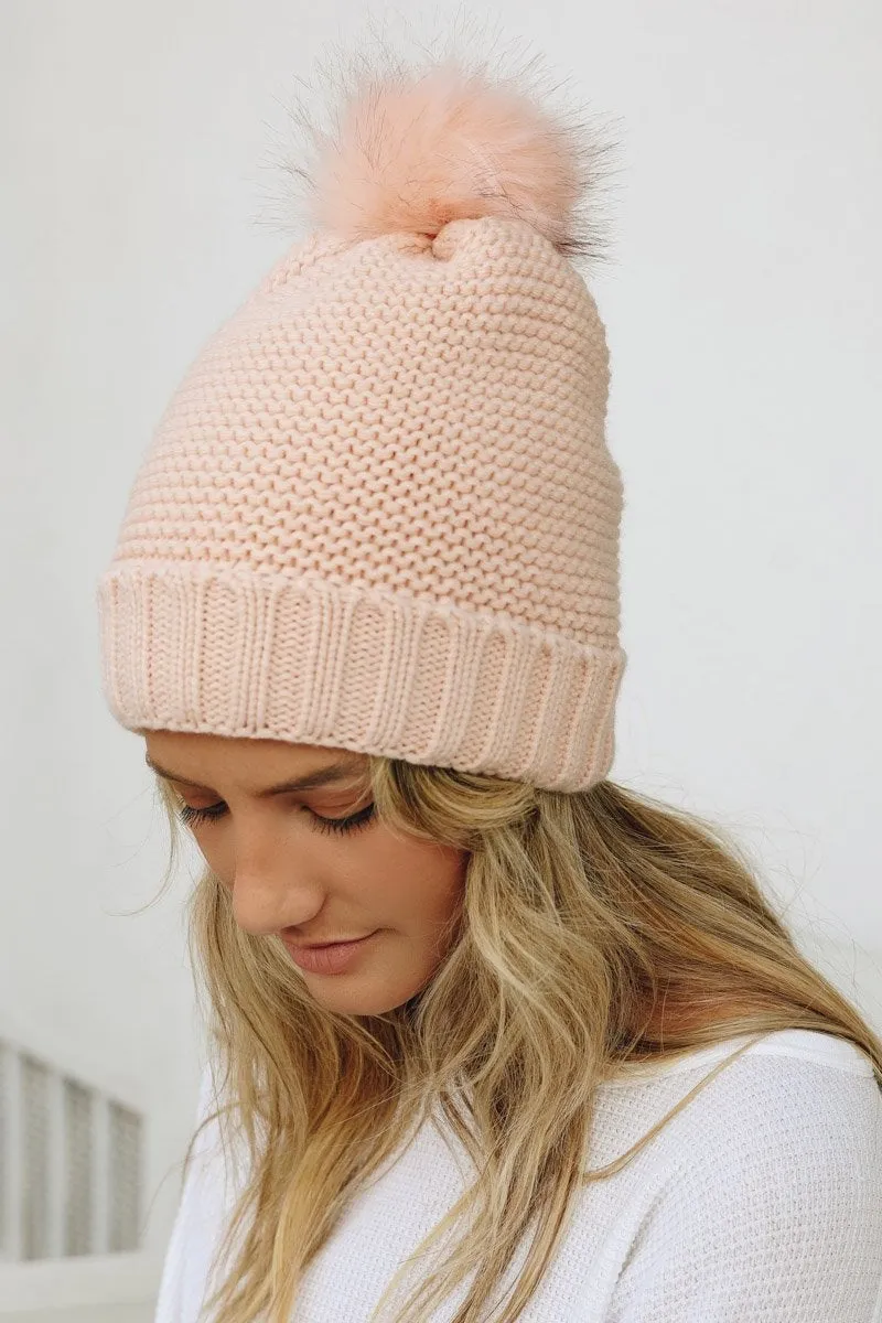 Pom Beanie with Faux Sherpa Lining