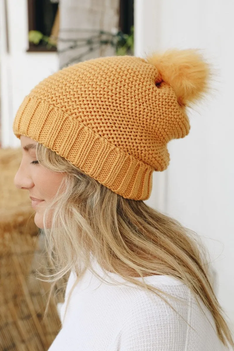 Pom Beanie with Faux Sherpa Lining