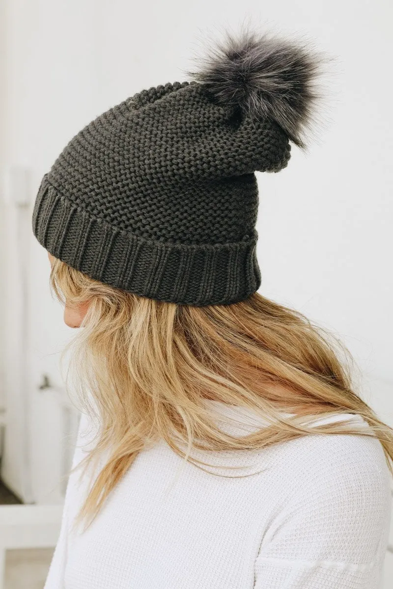 Pom Beanie with Faux Sherpa Lining