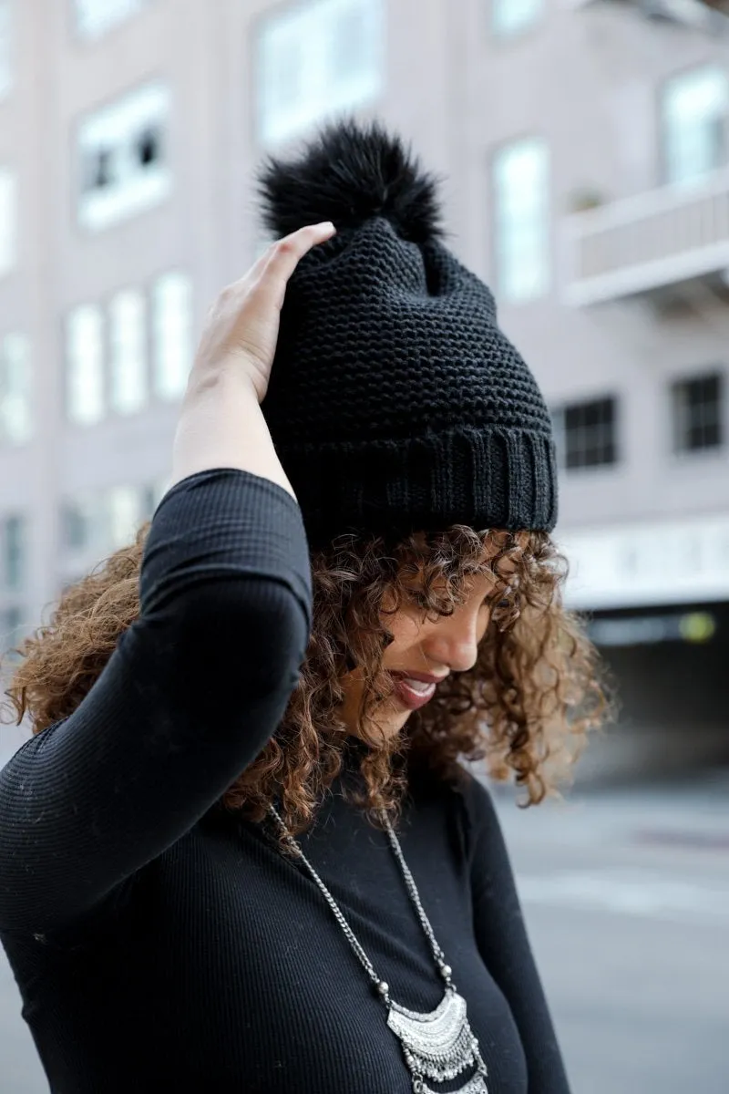 Pom Beanie with Faux Sherpa Lining