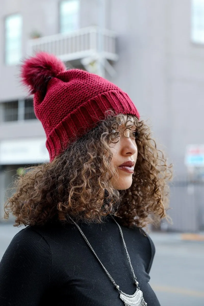 Pom Beanie with Faux Sherpa Lining