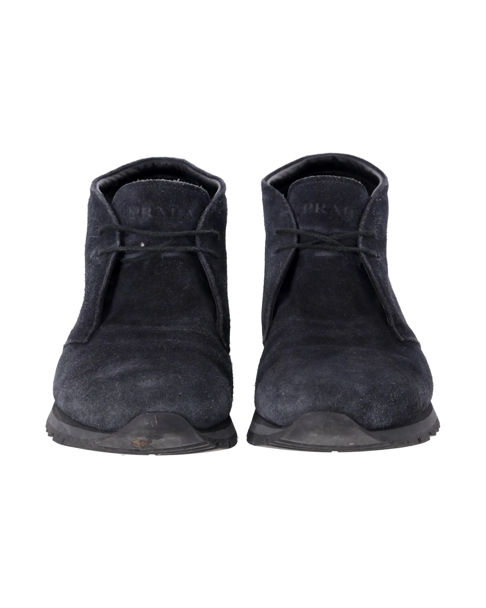 Prada Lace-Up Boots in Navy Blue Suede