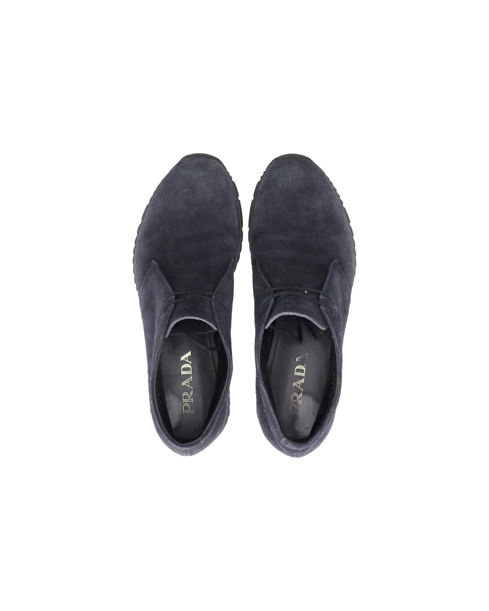Prada Lace-Up Boots in Navy Blue Suede