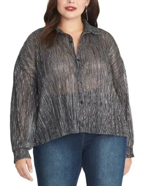 Rachel Roy Women's Trendy Plus Size Ben Metallic Crinkle Blouse silver Size 1X | Silver