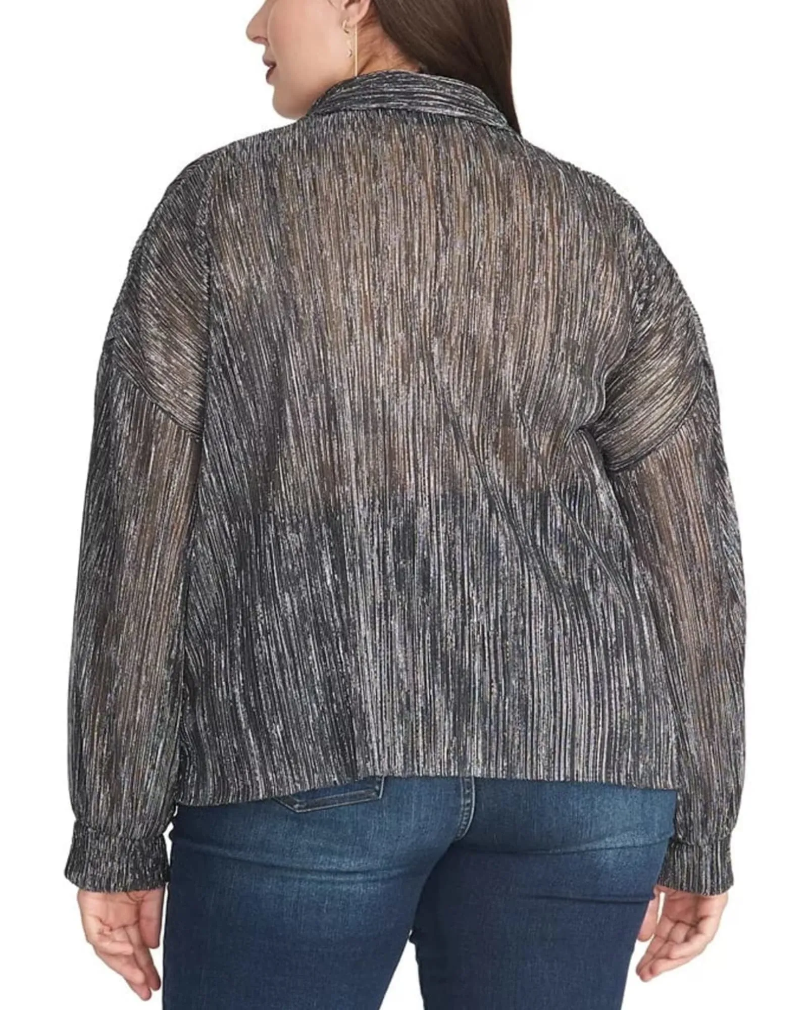 Rachel Roy Women's Trendy Plus Size Ben Metallic Crinkle Blouse silver Size 1X | Silver