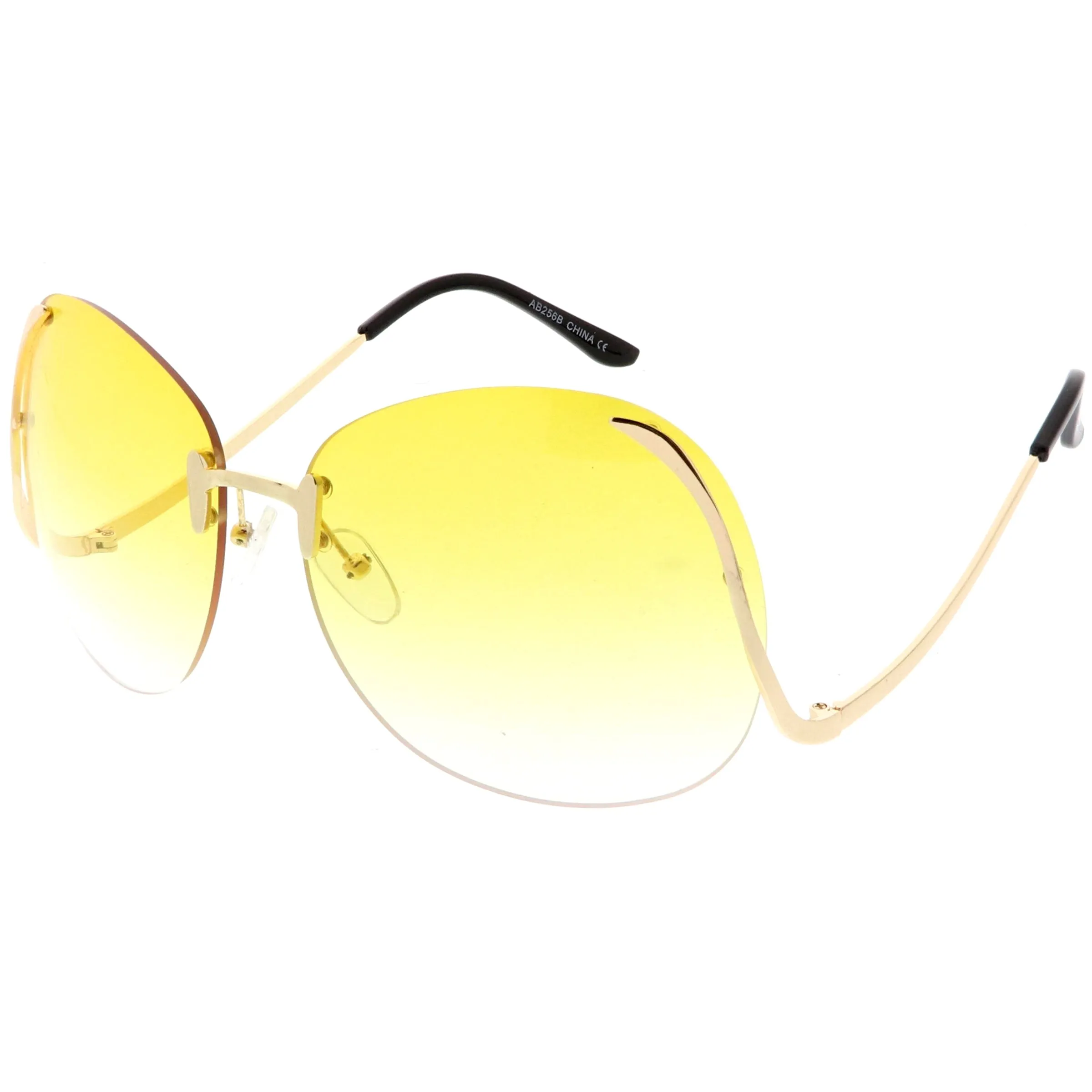 Rimless Curved Metal Arms Round Color Tinted Lens Oversize Sunglasses C428