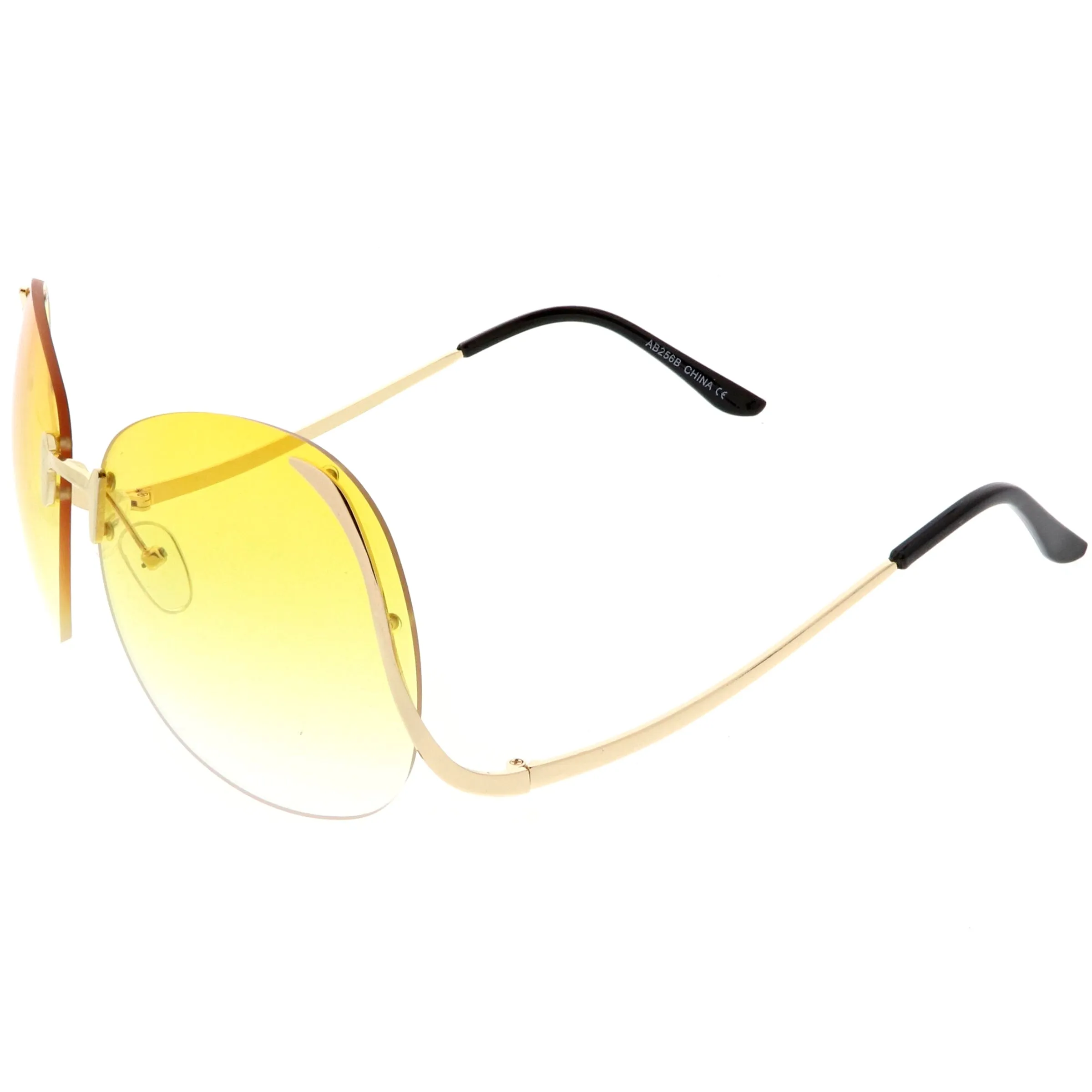 Rimless Curved Metal Arms Round Color Tinted Lens Oversize Sunglasses C428