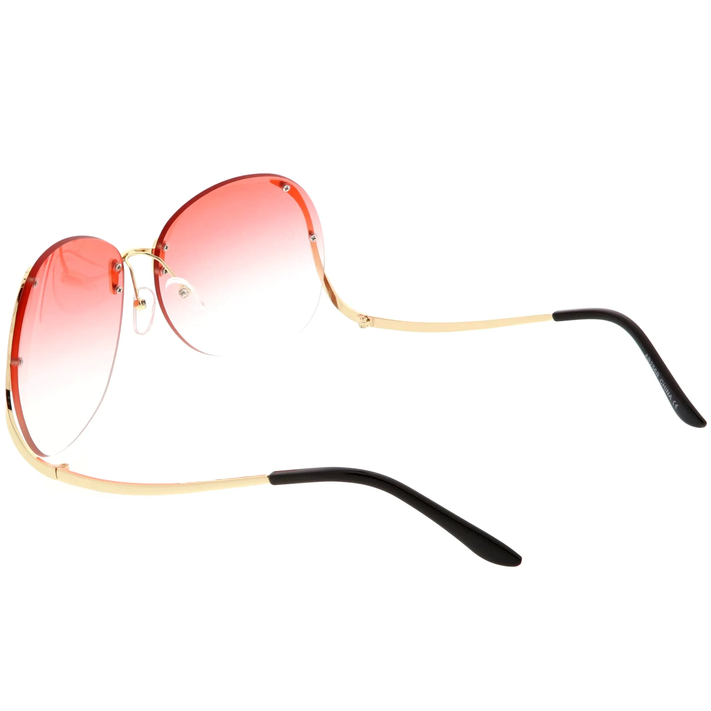 Rimless Curved Metal Arms Round Color Tinted Lens Oversize Sunglasses C428