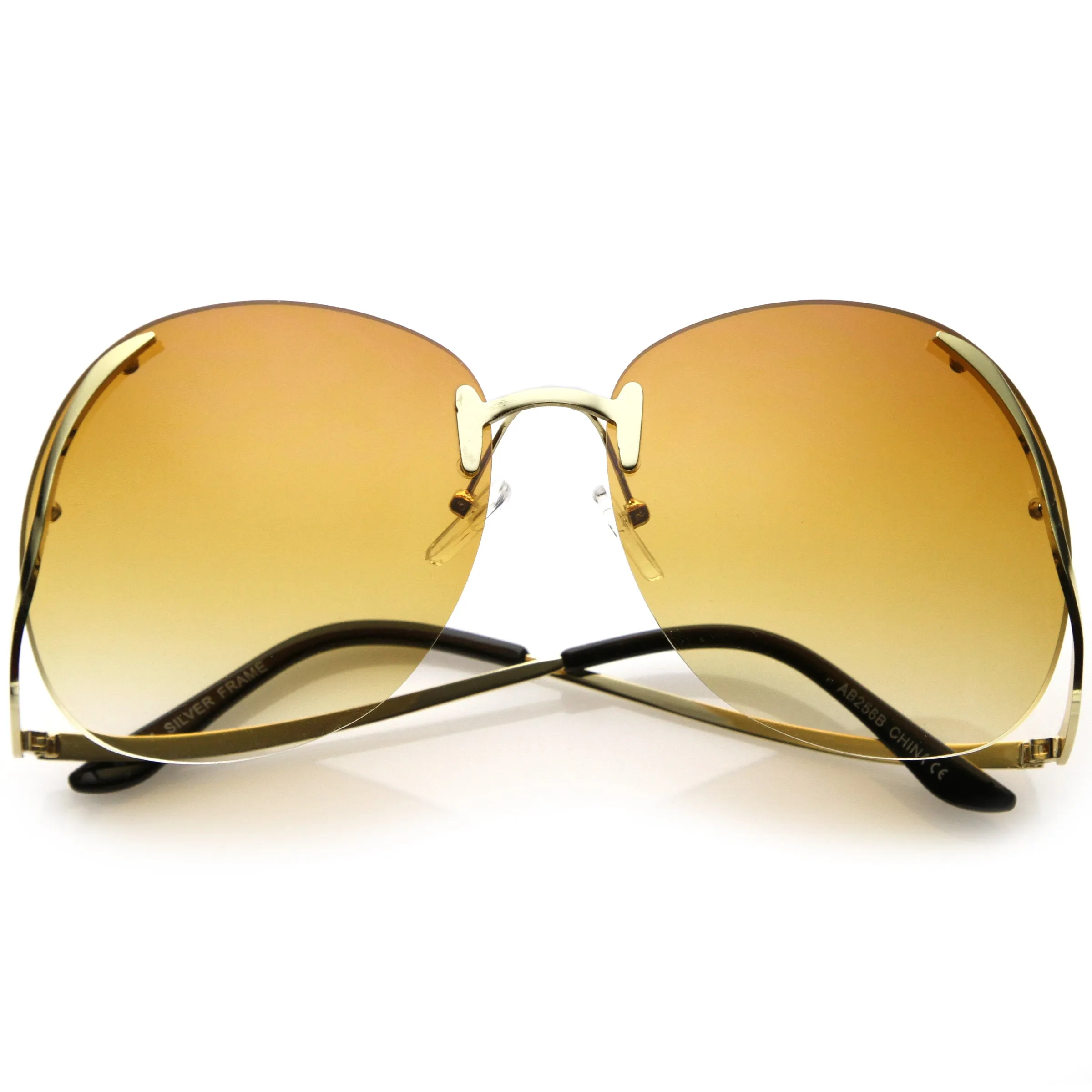 Rimless Curved Metal Arms Round Color Tinted Lens Oversize Sunglasses C428