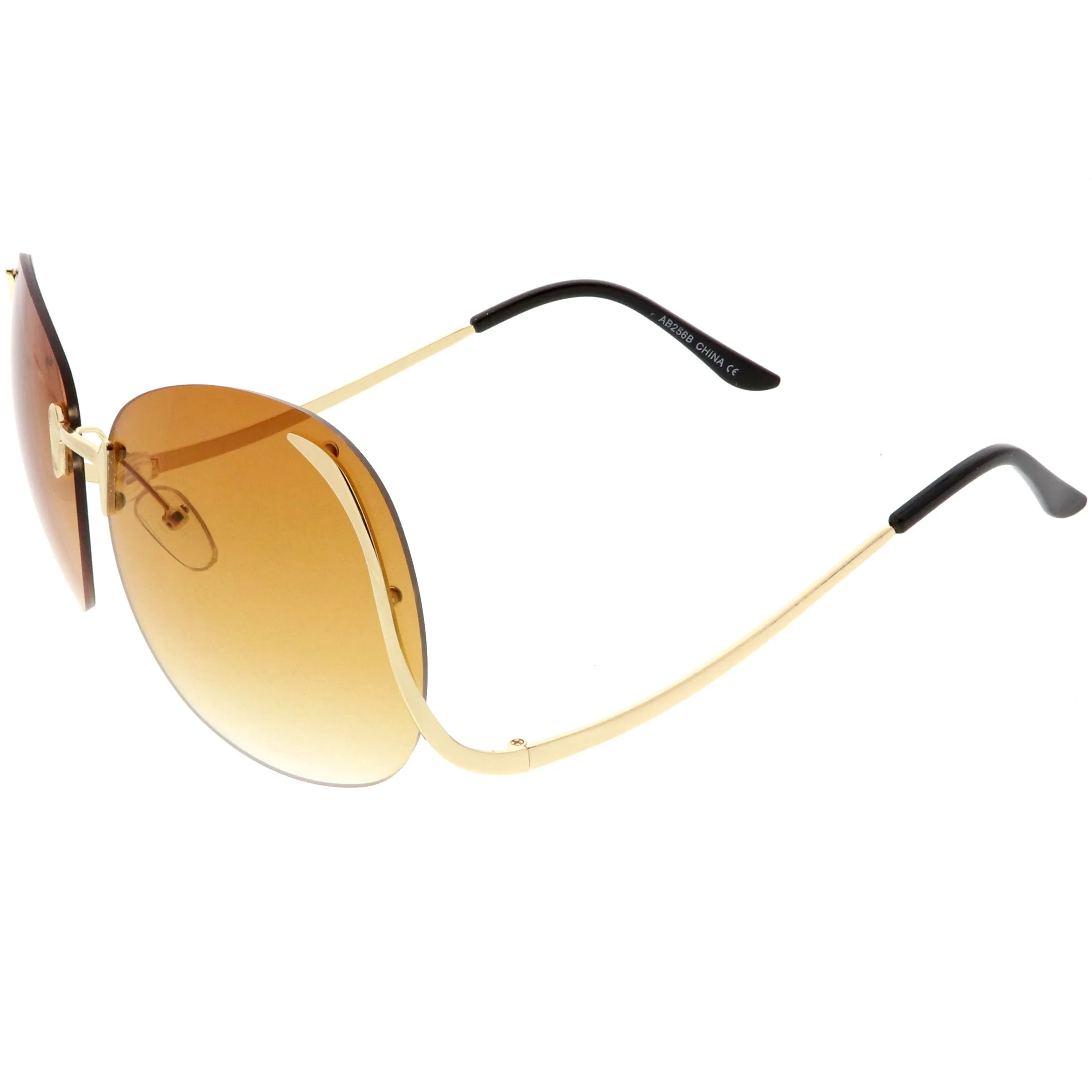Rimless Curved Metal Arms Round Color Tinted Lens Oversize Sunglasses C428