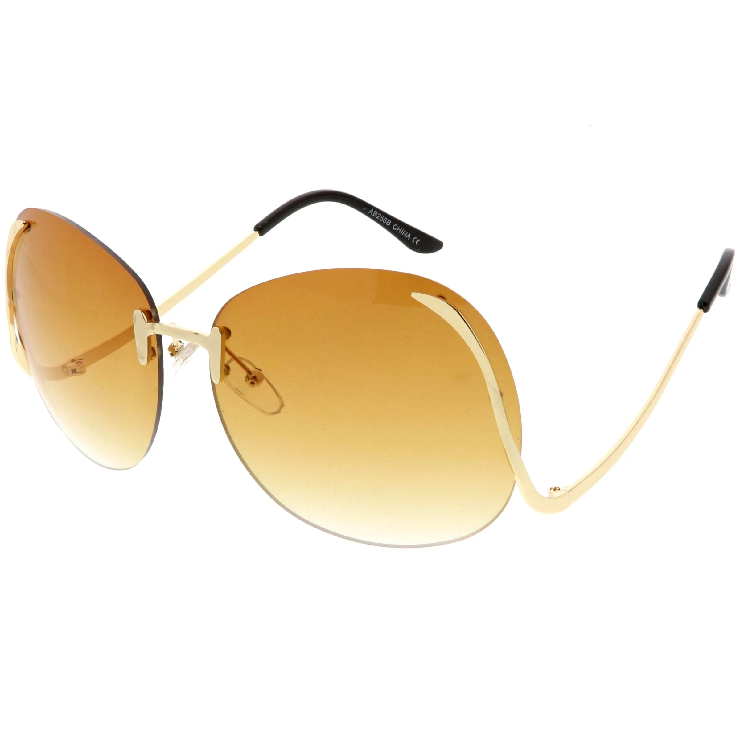 Rimless Curved Metal Arms Round Color Tinted Lens Oversize Sunglasses C428