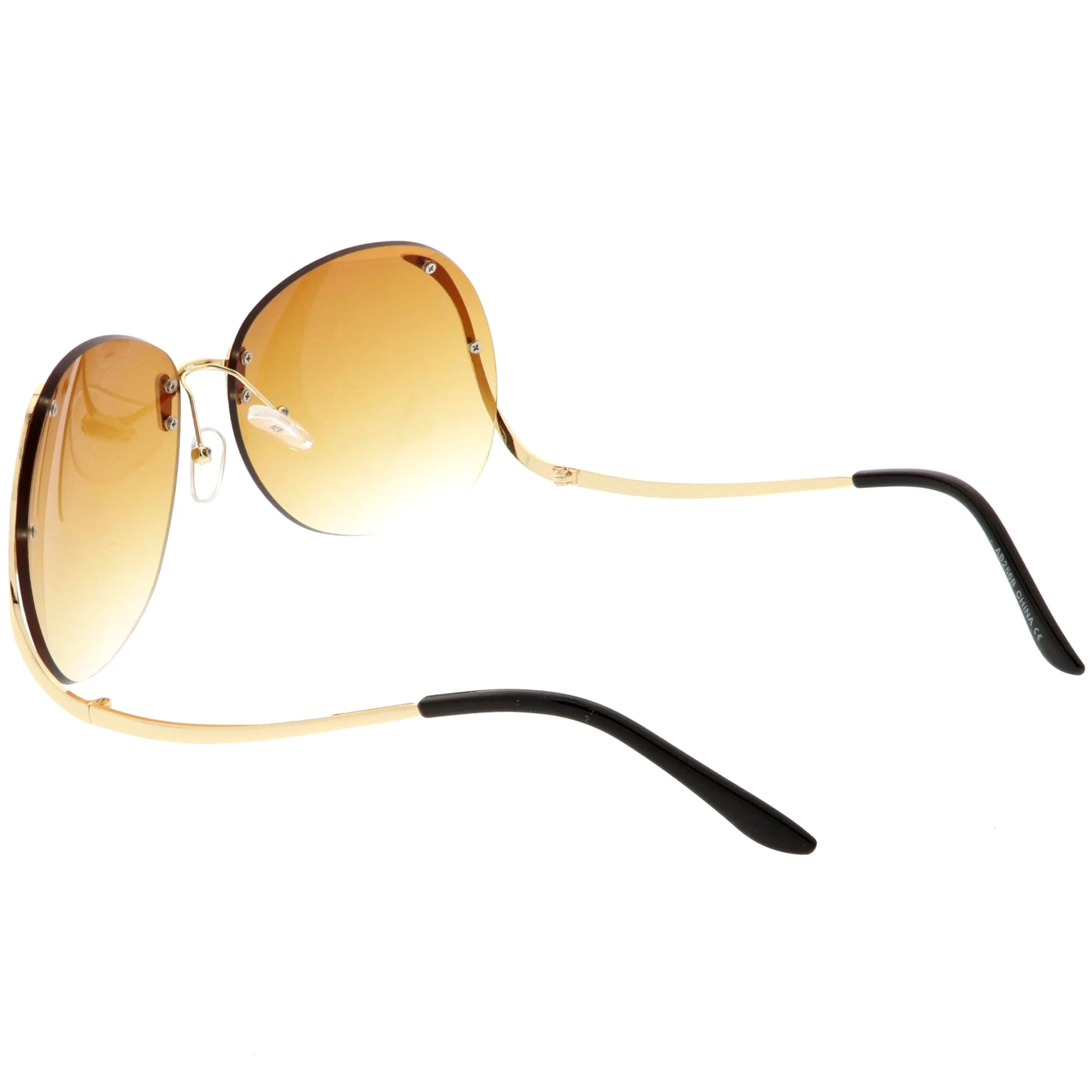Rimless Curved Metal Arms Round Color Tinted Lens Oversize Sunglasses C428