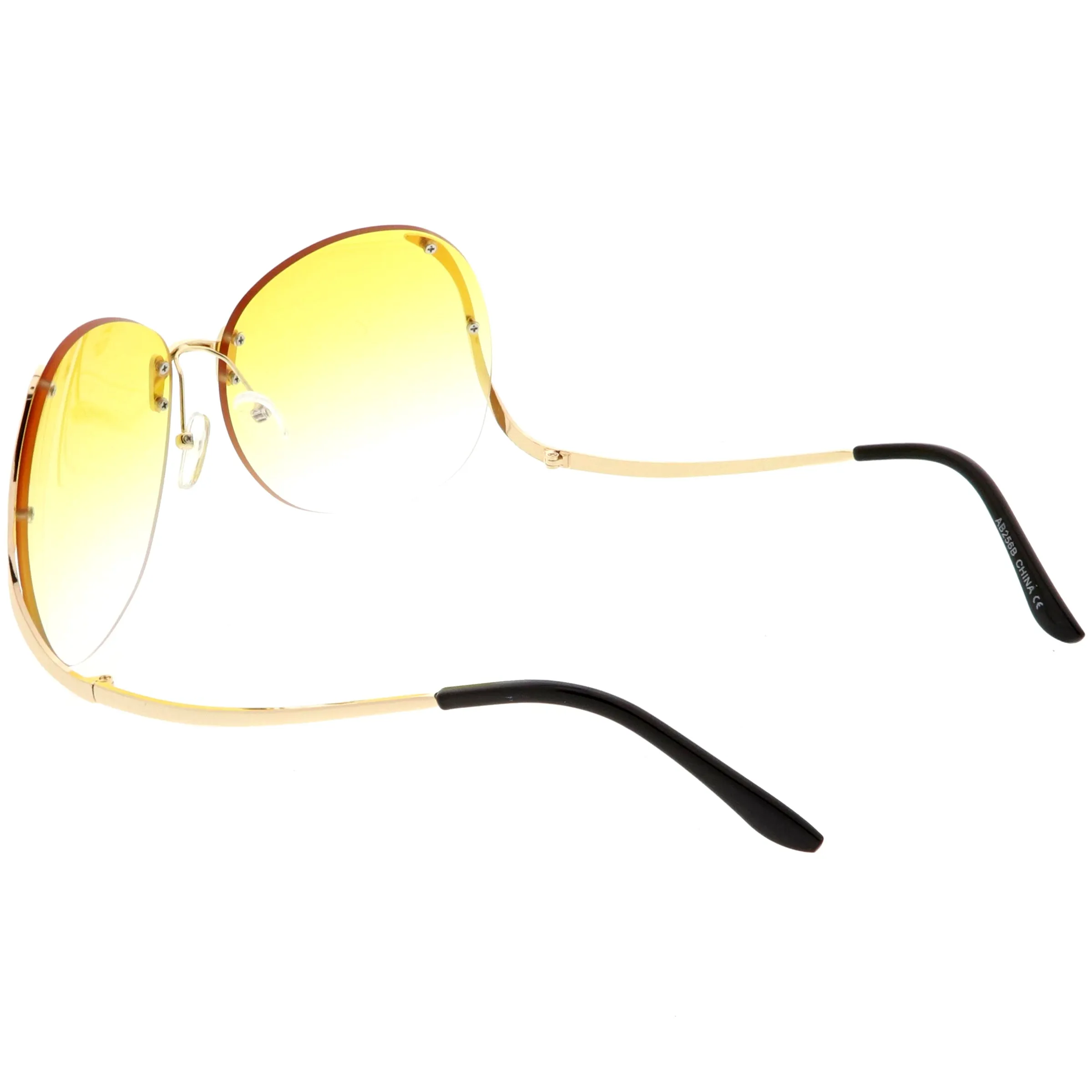Rimless Curved Metal Arms Round Color Tinted Lens Oversize Sunglasses C428