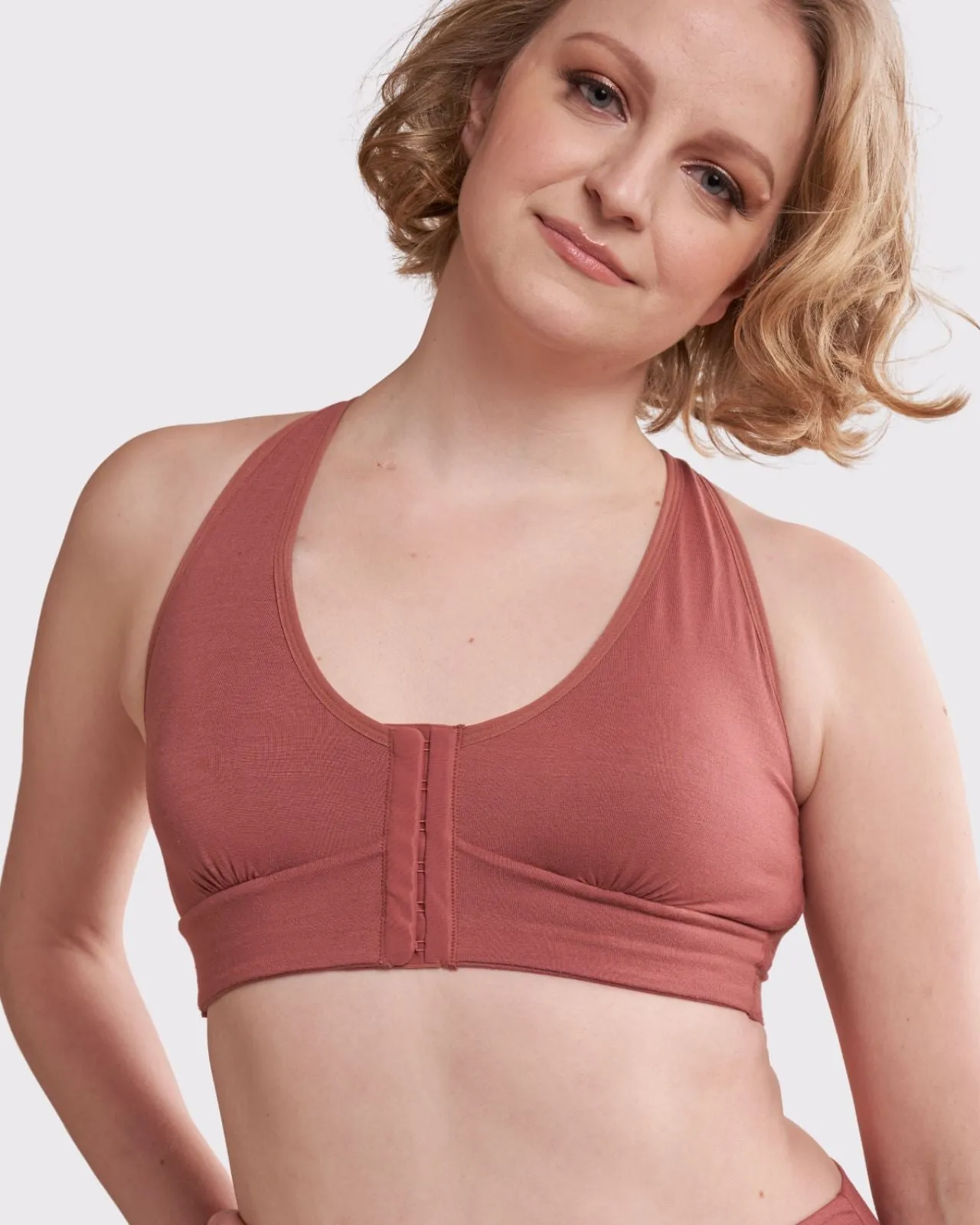 Rora Pocketed Front Closure Bra Bra in Dusty Rose By AnaOno - XS-3X