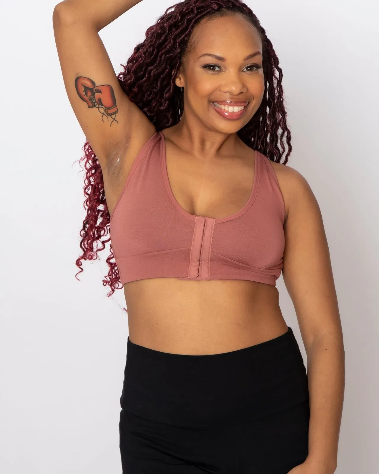 Rora Pocketed Front Closure Bra Bra in Dusty Rose By AnaOno - XS-3X