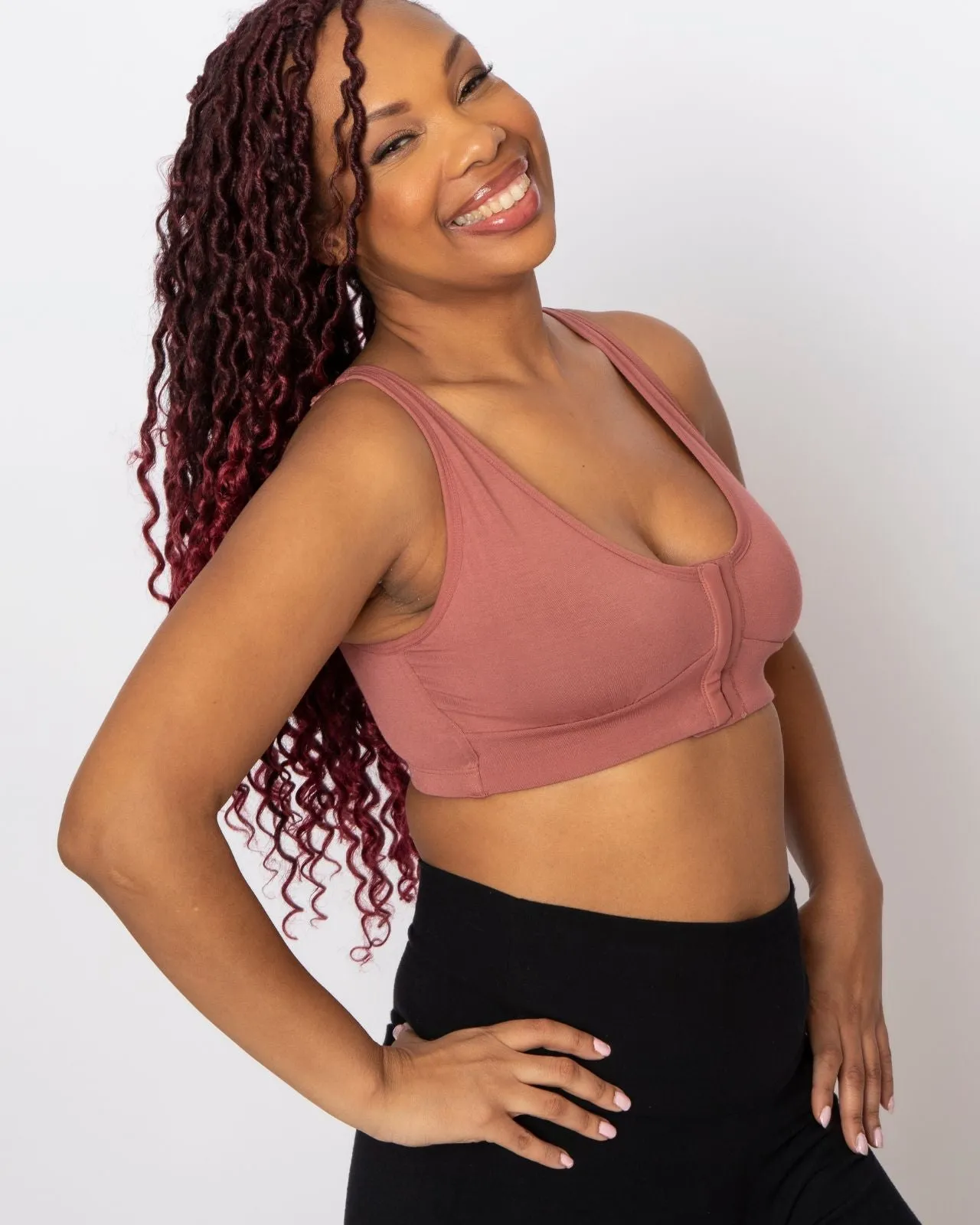 Rora Pocketed Front Closure Bra Bra in Dusty Rose By AnaOno - XS-3X